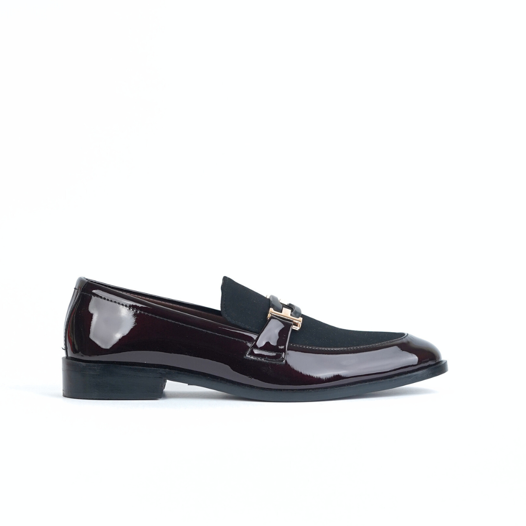 Maroon-Black Patent Slip-Ons