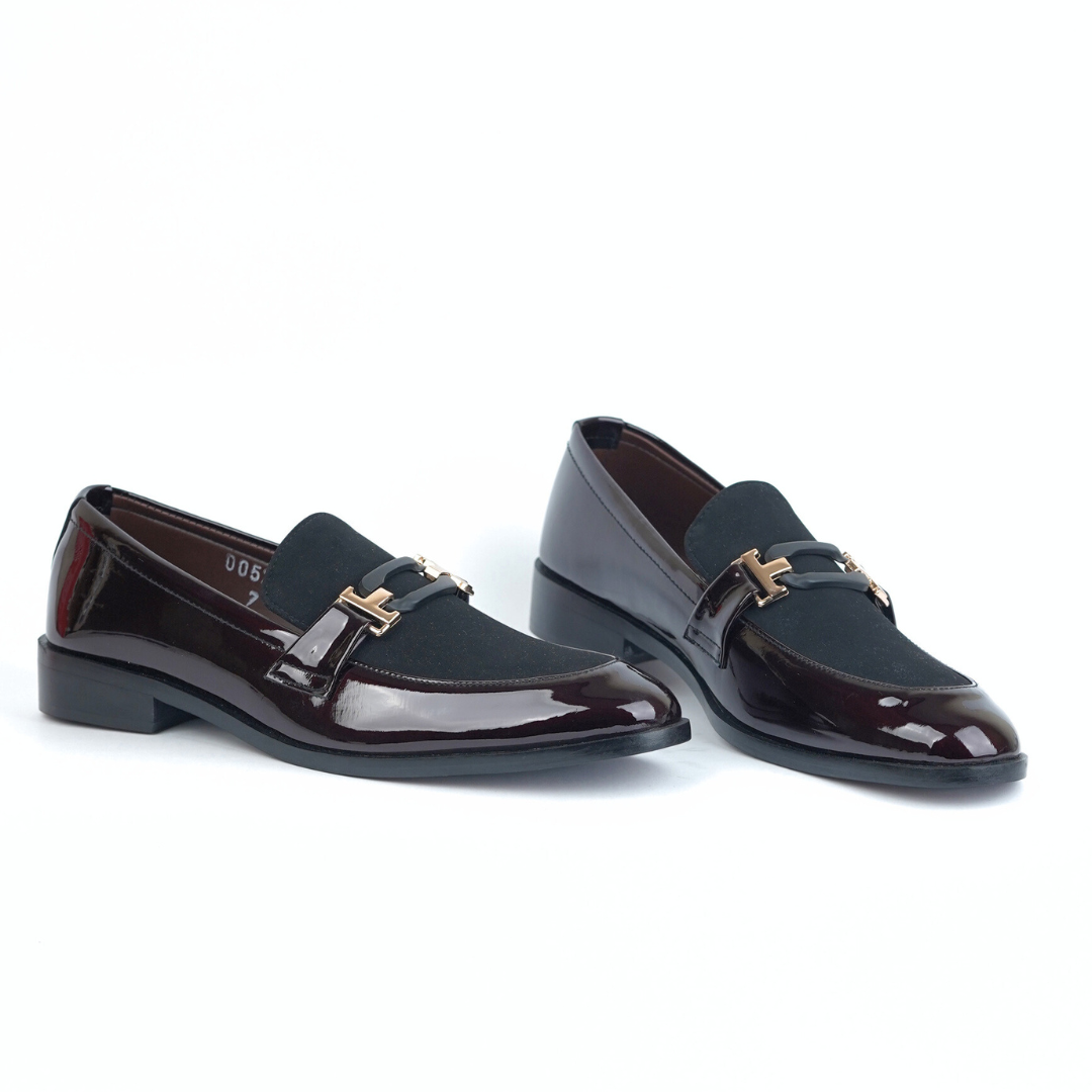 Maroon-Black Patent Slip-Ons