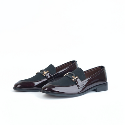 Maroon-Black Patent Slip-Ons